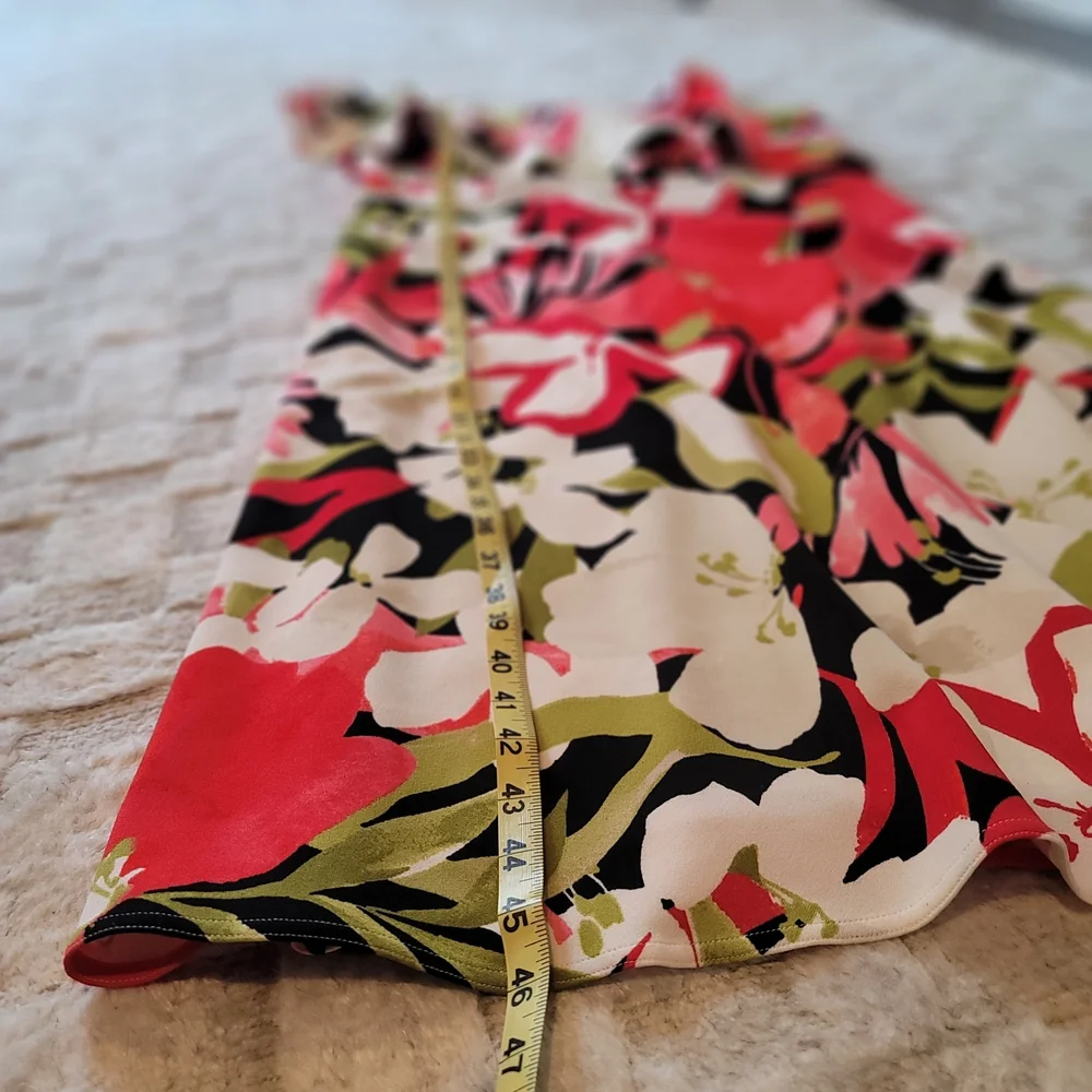 NWT HALSTON Floral Printed Asymmetric Ruffle  Black Red Size 14 - Picture 8 of 10